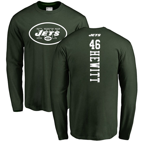New York Jets Men Green Neville Hewitt Backer NFL Football #46 Long Sleeve T Shirt->nfl t-shirts->Sports Accessory